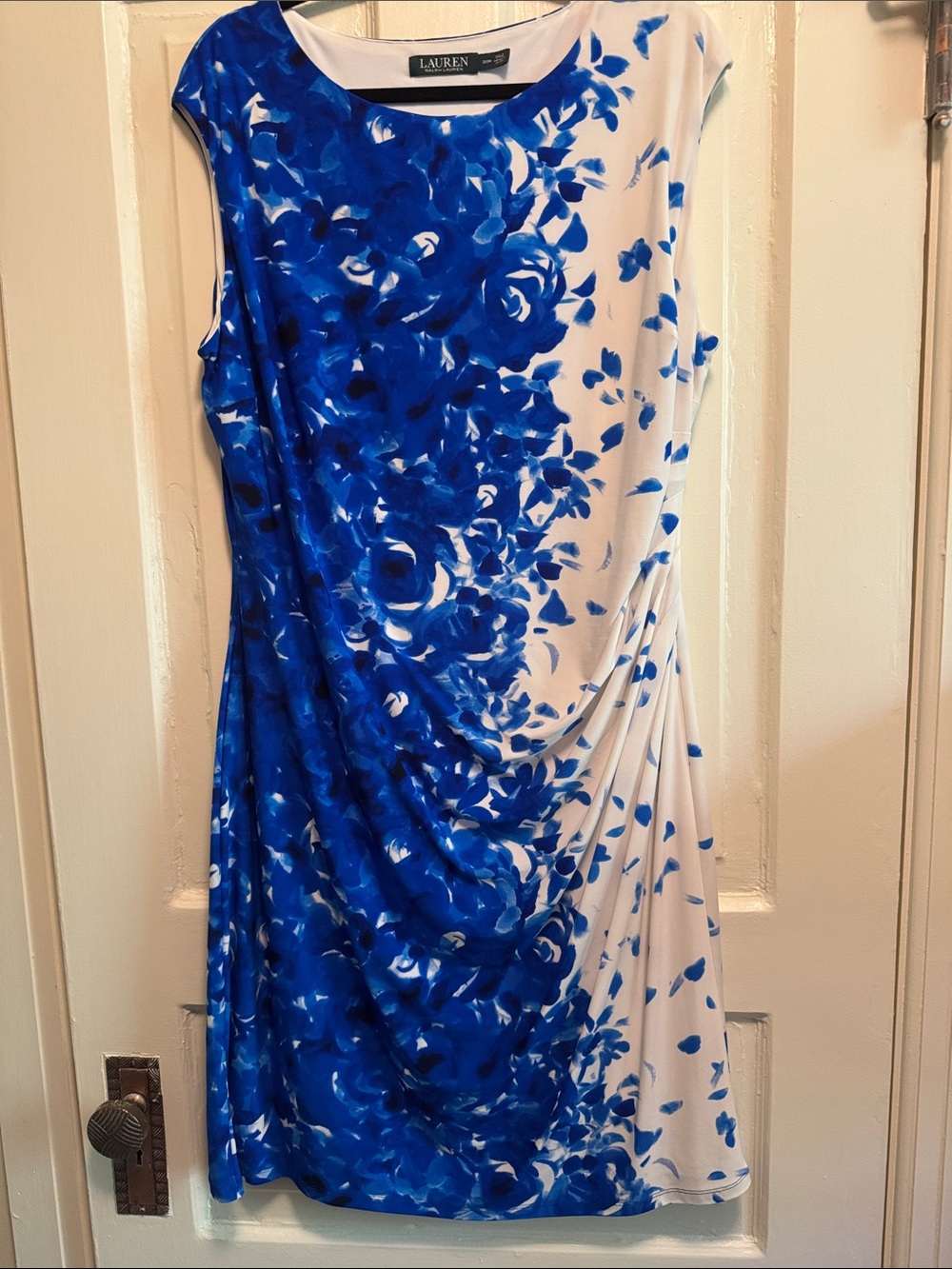 Lauren Ralph Lauren White Dress with Bold Blue Floral Print